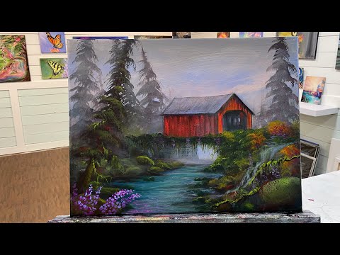 How To Paint LITTLE COVERED BRIDGE ~ acrylic painting tutorial