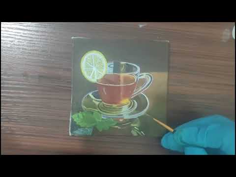 4×4" Tea Cup with Lemon & Mint Oil Paint