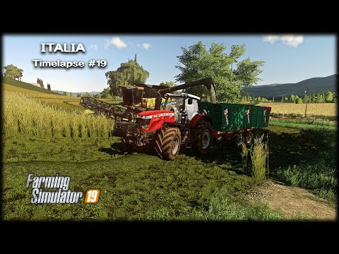 Harvesting FIELD GRASS, MOWING and BALING grass | Italia | FS19 Timelapse #19