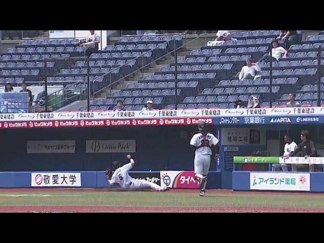 【ファーム】マリーンズ・安田がベンチ前の打球をスライディングキャッチ!! 2018/5/18 M-DB(ファーム)