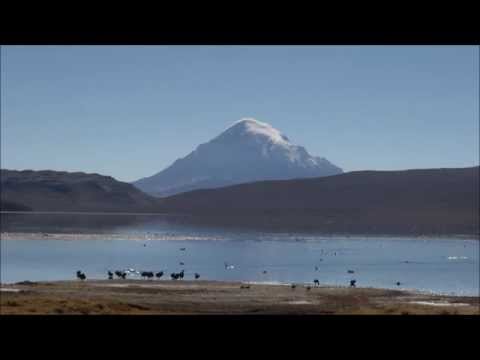 The view of Sajama volcano from Chungará Lake