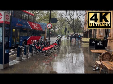 London Rainy Day Walk in Spring-2025☔️[4K HDR]