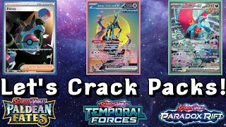 Opening Pokemon Packs featuring Temporal Forces, Paradox Rift, and Paldean Fates!