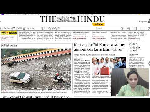 6 JULY 2018 - IMPORTANT HEADLINES The Hindu Current Affairs  - Mrs. Bilquees Khatri