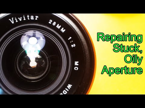 Repairing oily, stuck aperture on Vivitar 28mm F2 MC lens (aperture disassembly).