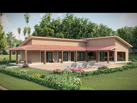 Casa de Campo em L com 3 quartos - Compre o Projeto na Descrição - P451