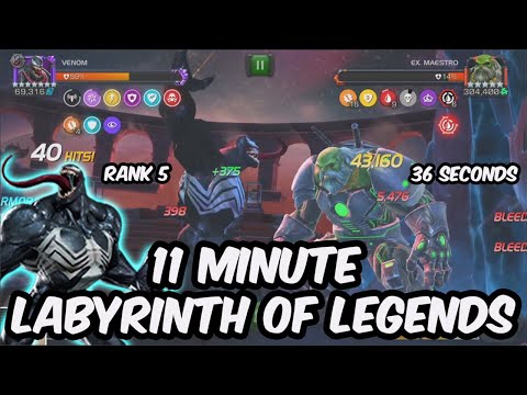 11 Minute Labyrinth of Legends Speed Run - Rank 5 Venom BREAKS RECORD - Marvel Contest of Champions