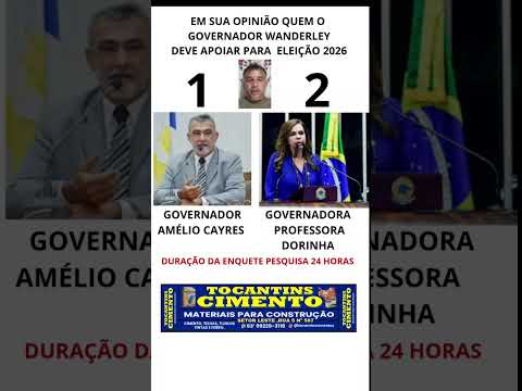 23/02/26 PARCIAL DA ENQUETE PESQUISA PARA O CARGO DE GOVERNADOR OU GOVERNADORA DO TOCANTINS!
