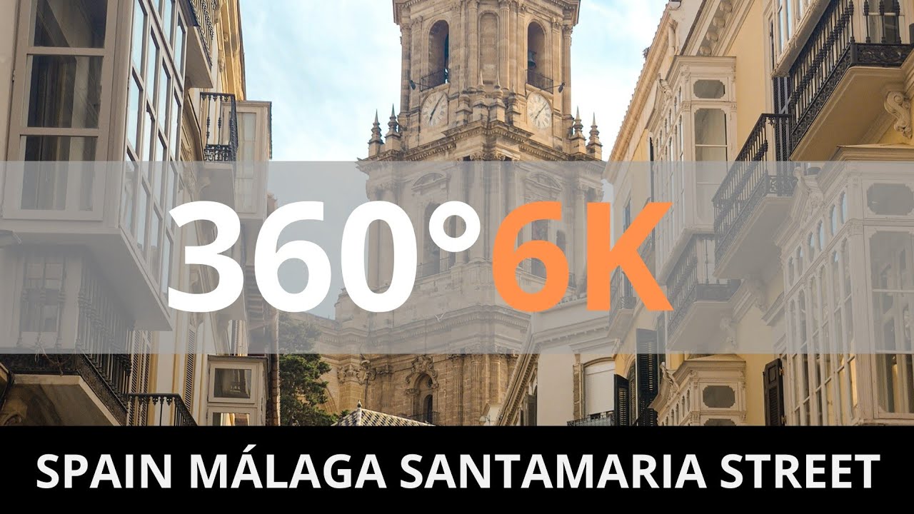 Spain, Málaga,  Santamaría Steet & Cathedral. 360° VR 6K. Virtual reality experience.
