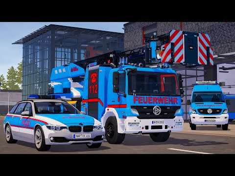 Blue Emergency Call 112 - German Police, Firefighters and Ladder Truck Responding! 4K