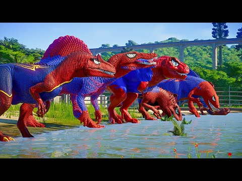 ALL SPIDER-MAN TEAM in Jurassic World | Dinosaur Pro 11 SuperHero Dinosaurs!