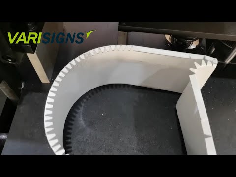 Channel letter bender machine with v notch and flange functions for 3D letters with sharp corners.