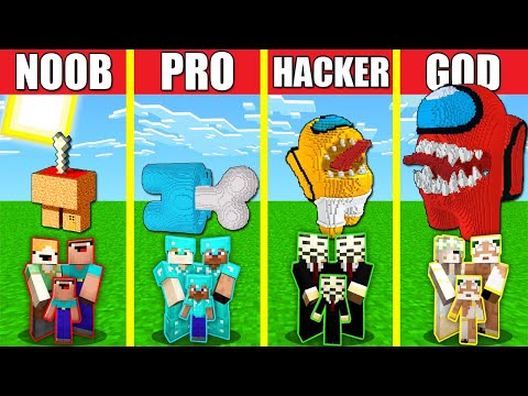 Minecraft Battle: AMONG US HOUSE BUILD CHALLENGE - NOOB vs PRO vs HACKER vs GOD / Animation