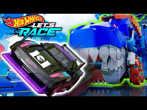 Capa de T-Rex Transporter nos Trilhos e Correndo Solto!  |Hot Wheels Let's Race