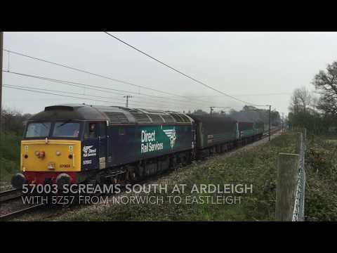 DRS 57003 screams south at Ardleigh with 5Z57