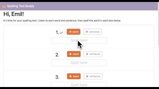Watch a Student take a Test with Spelling Test Buddy - Teacher Edition