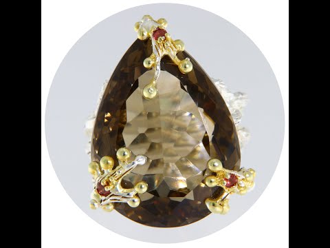 Inel Statement Argint 925 Accente Aurii Cuart Fumuriu Granat Naturale