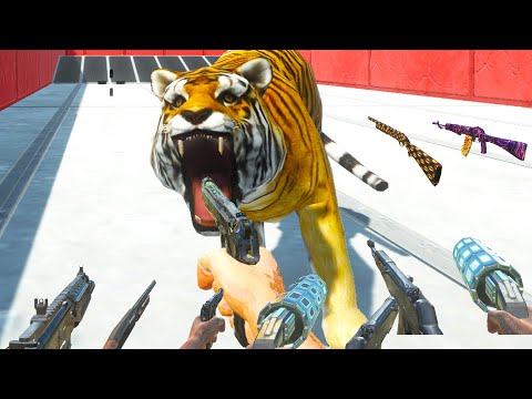 FPS Avatar with all weapons in battle with enemy units - Animal Revolt Battle Simulator