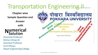 Sample Question and Numerical with Solution: Transportation Engineering II
