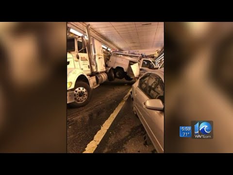 8 vehicles, including tractor-trailer and tanker truck, crash inside HRBT tube