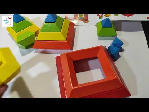 Piramida Montessori 3D din lemn - Curcubeu