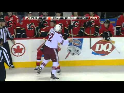 Paul Bissonnette vs Tim Jackman fight Phoenix Coyotes vs Calgary Flames 9/25/13 NHL Hockey
