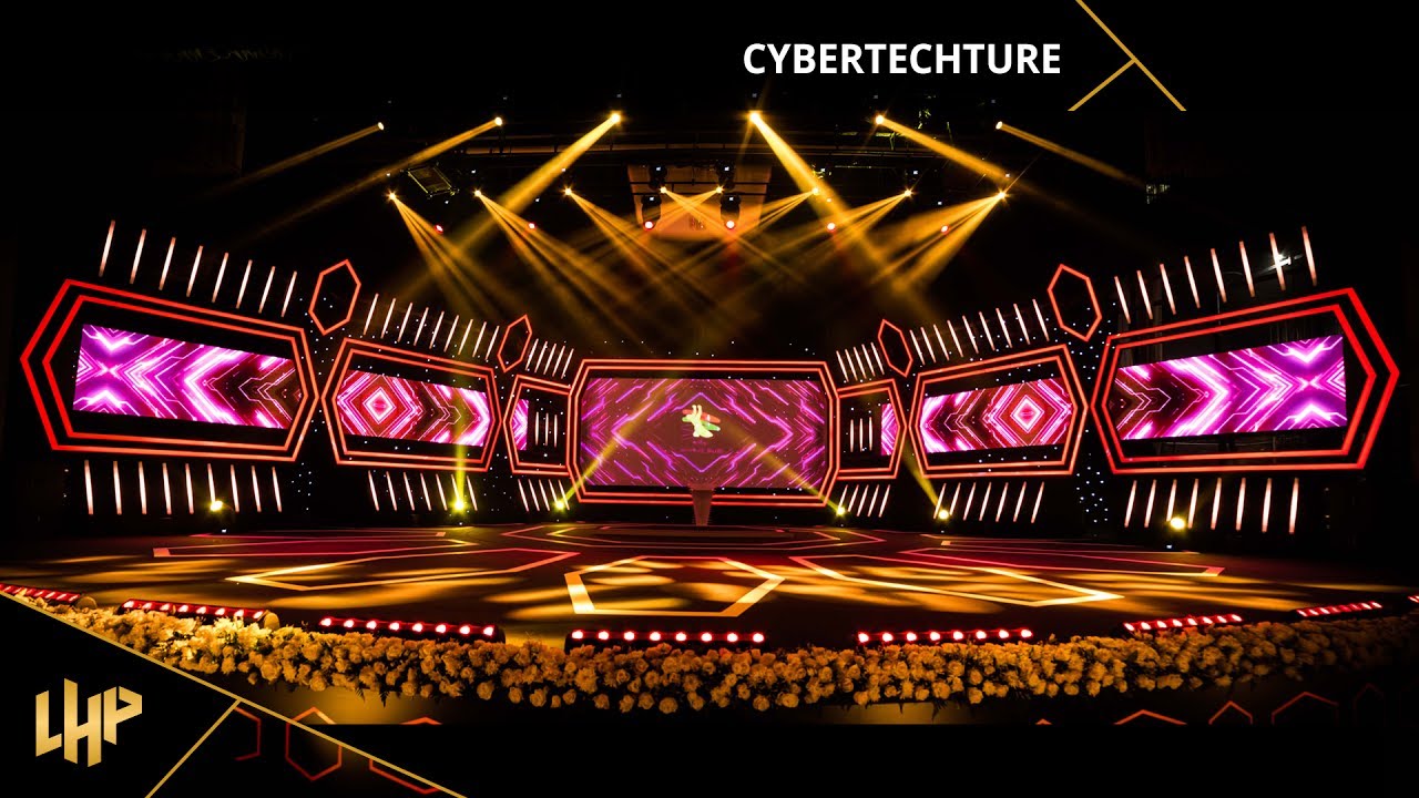 CYBERTECTURE - A futuristic turnkey Design for the Presidents Sports Awards that included a Vertical revealed trophy table hoisted down with perfect precision
