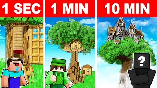 ULTIMATE Tree House: 1 SECOND VS 10 MINUTES