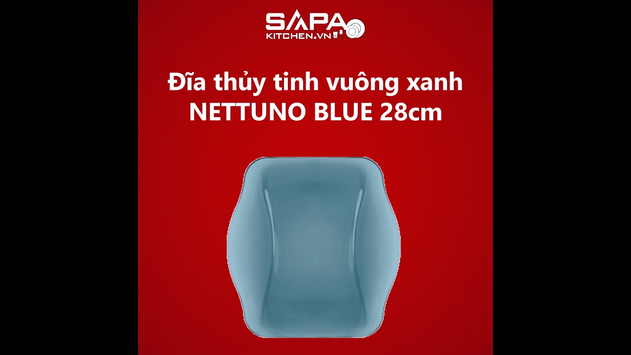 Đĩa thủy tinh vuông Nettuno Blue 28 cm màu xanh