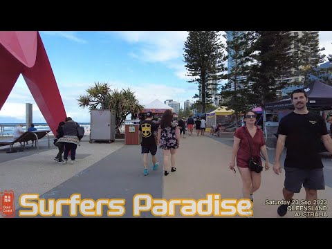 [4k] Explore Surfers Paradise Beachfront sábado | Gold Coast | Queensland | Austrália