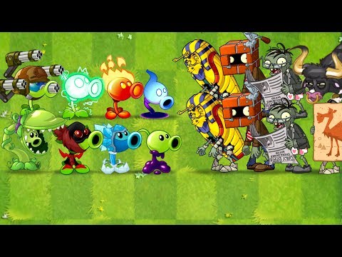 Plants vs Zombies 2 Mod ALL PEA MAX LEVEL POWER-UP! vs Pharaoh, Newspaper, Camel, Rodeo Legend