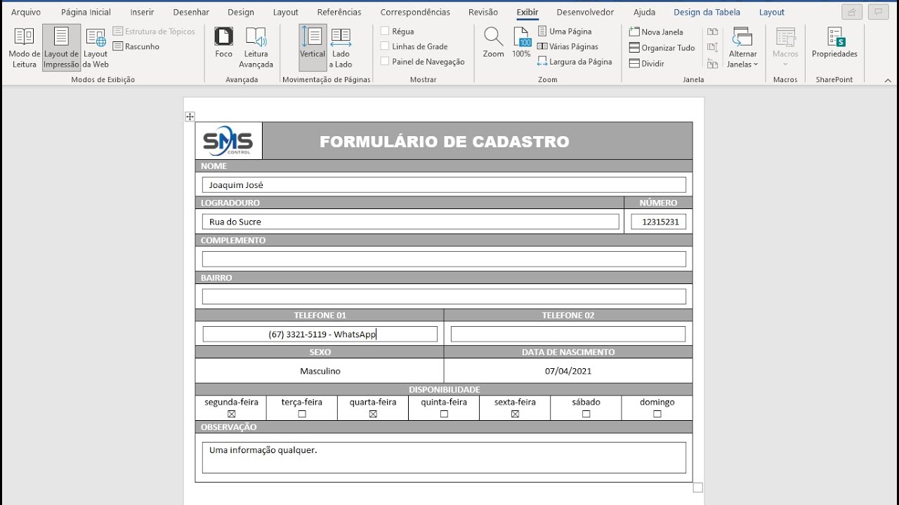 Formulário de Cadastro Completo Word - Passo a passo - Top Profissional