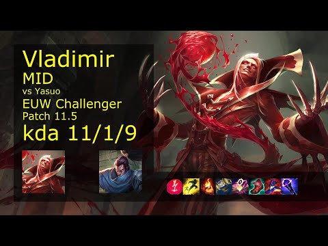 Vladimir vs Yasuo Mid - EUW Challenger 11/1/9 Patch 11.5 Gameplay