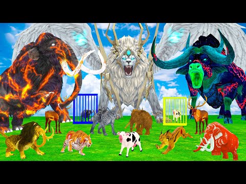5 Giant Mammoth Elephant Cow Vs Giant Bison 5 Buffalo 5 Giant Lion Tiger Saved By Woolly Mammoth