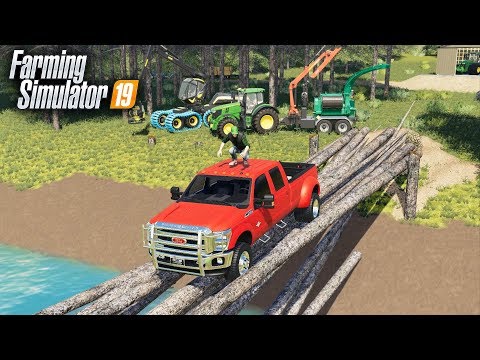 FS19- BUILDING A LOG BRIDGE- LAYING DOWN 65FT TREES TO FORM THE BRIDGE (IT WORKED)