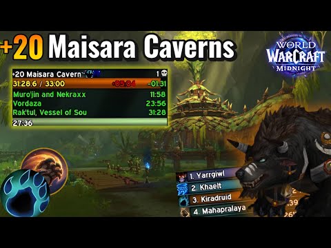 +20 Maisara Cavern, Midnight Beta Mythic+! | Guardian Druid PoV!