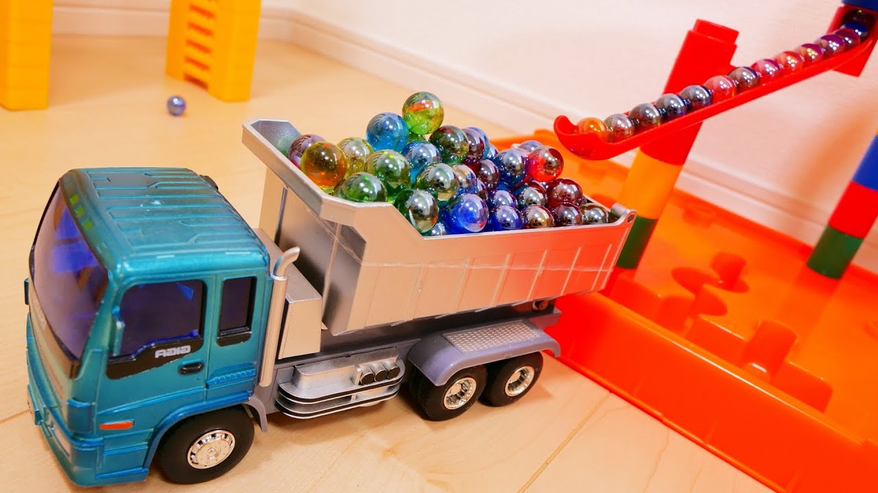 マーブルランレース ASMR ☆ HABA 木製スロープ、ごみ収集車＆ダンプトラック 癒しのビー玉の音LIVE