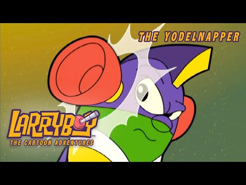 Banner featuring a colorful LarryBoy cartoon character with purple head, red ears, and green face, plus the 'LARRYBOY' logo and 'THE CARTOON ADVENTURES' text.