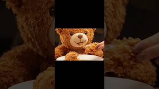 【ASMR】テディベアがフライドチキンを食べる Teddy Bear Eats Fried Chicken Meat #aiasmr#asmr #fruit #shorts #fruitcutting