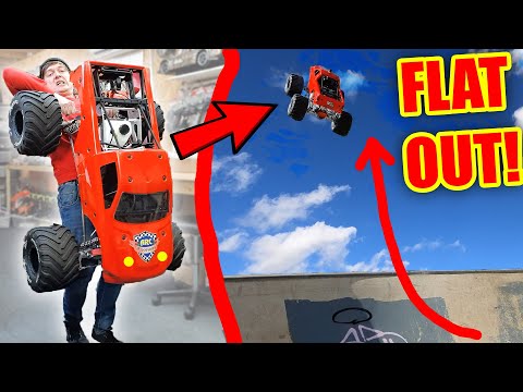 GIANT RC Car Primal Raminator hits SKATE PARK (broke it)