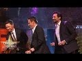 Michael Fassbender, Hugh Jackman and James.