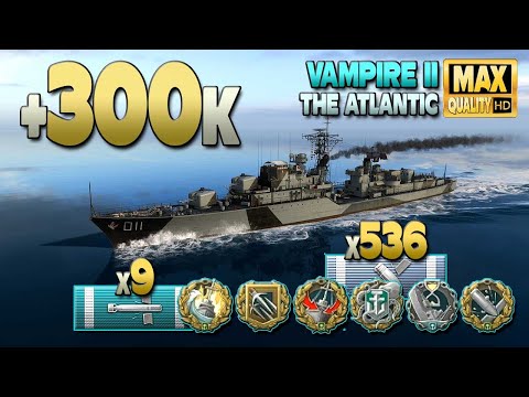 Destroyer Vampire II: +300k on map The Atlantic - World of Warships