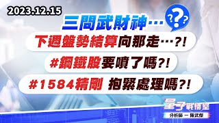 【量子戰情室】#陳武傑1215 三問武財神…下週盤勢結算向那走…?!#鋼鐵股要噴了嗎?!#1584精剛 抱緊處理嗎?! (圖)