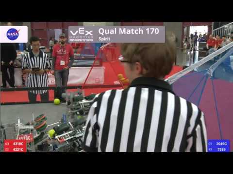VEX Worlds 2016 - VRC Middle School - Spirit - Qual 170 (4318C 4221C) 175 vs 173 (2049G 7589)