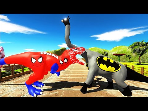 SPIDERMAN vs BATMAN vs SUPERMAN vs BLACK PANTHER T-REX DEATH RUN - Animal Revolt Battle Simulator