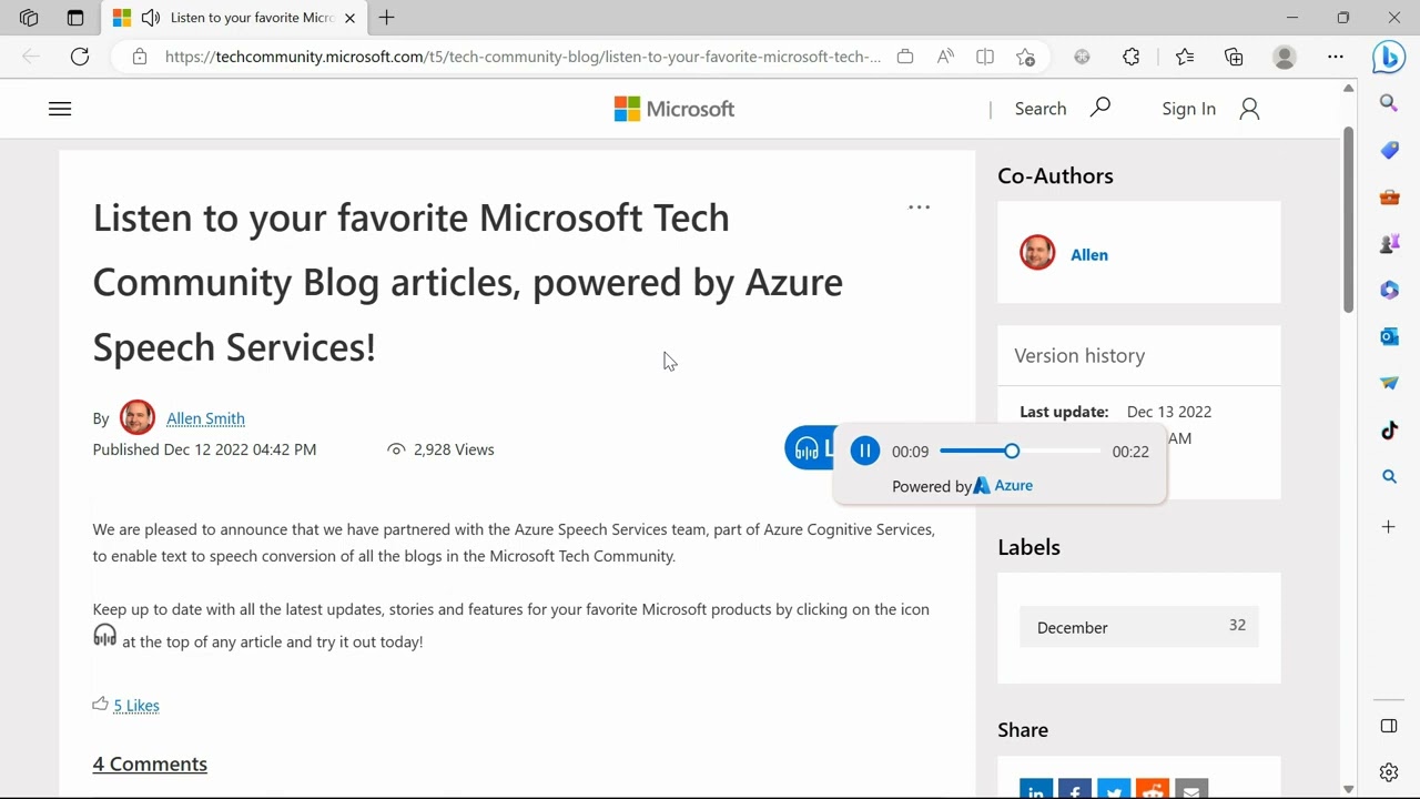 Examples of websites incorporated with Azure TTS web player