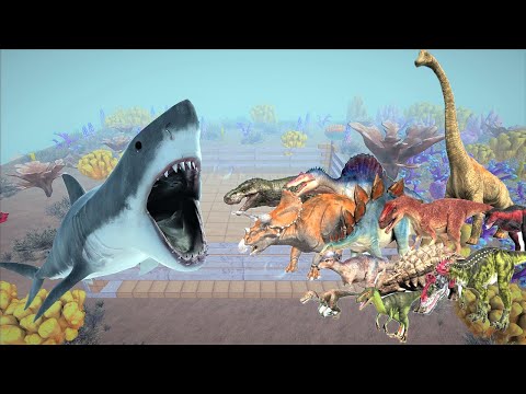 Great White Shark vs. All Dinosaurs - Animal Revolt Battle Simulator