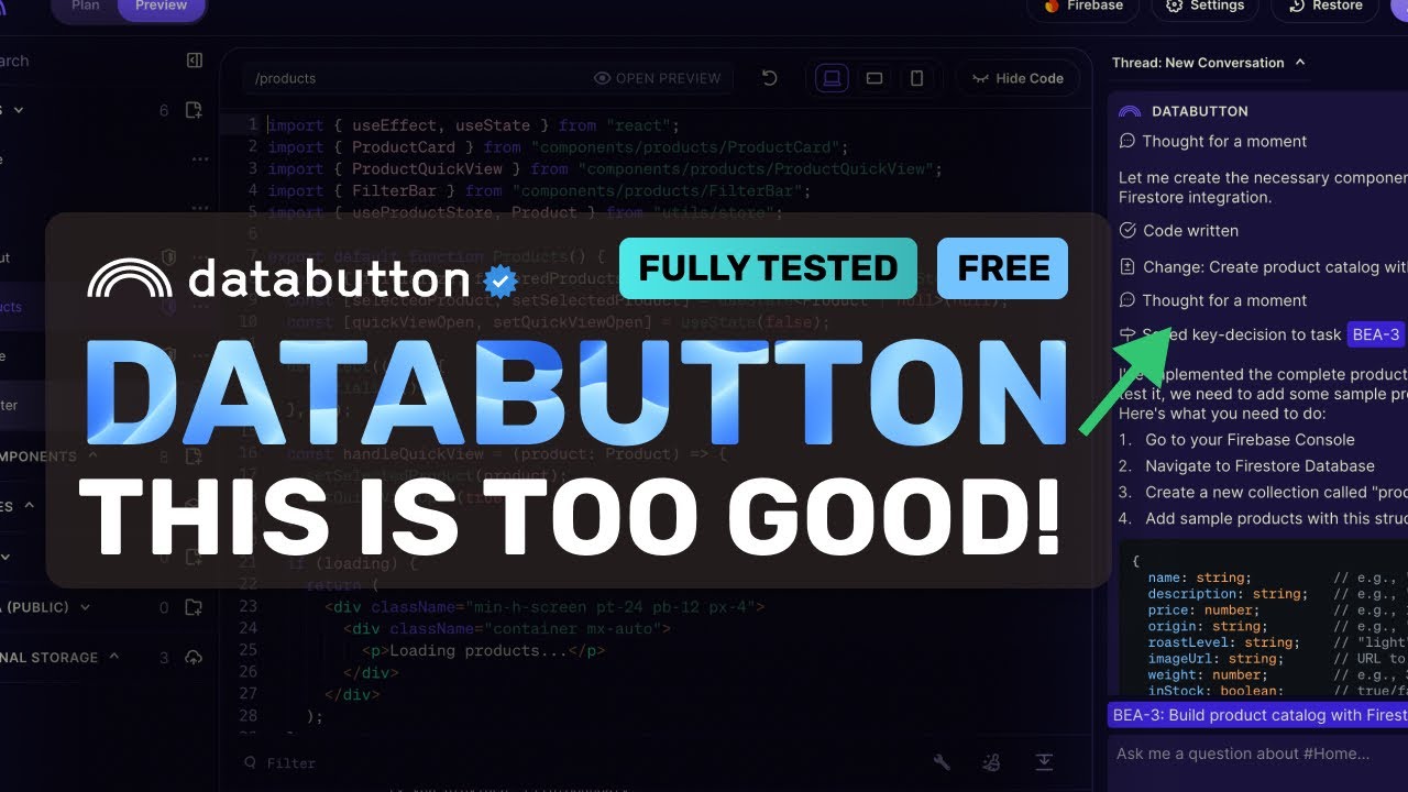 Databutton: This FREE AI Coder can REASON & Create FULL STACK Apps in SECONDS!