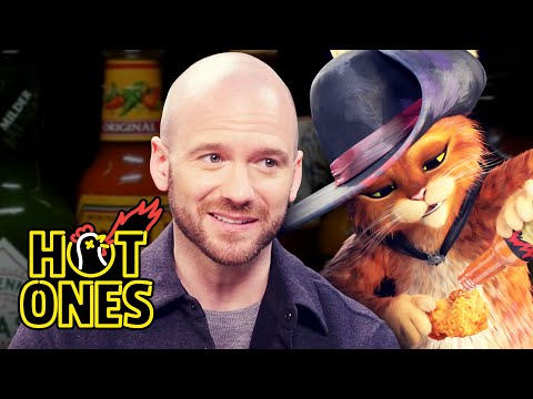 Puss in Boots Can’t Feel His Tail While Eating Spicy Wings | Hot Ones