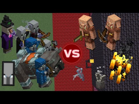 MC Silver Battles - Illager Raid vs 40 Piglin + 40 Blaze - Minecraft Mob Battle 1.16.2 (Piglin Bastion Raid)